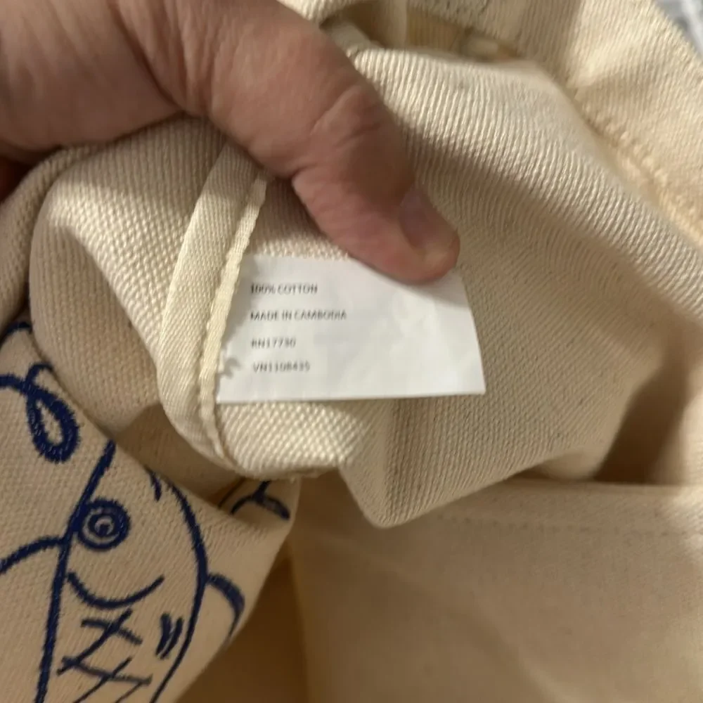 kate spade x Target Natural Navy Blue Green Fish Embroidered Canvas Tote
